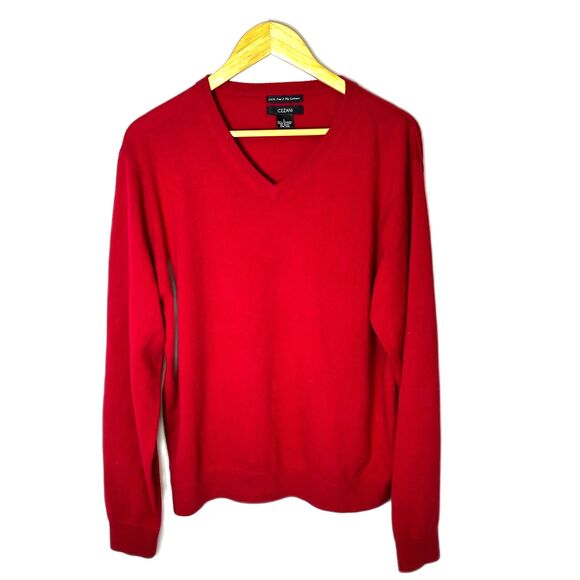 Cezani Men's Red 100% Cashmere V-Neck Long Sleeve Sweater Size L - Picture 3 of 11